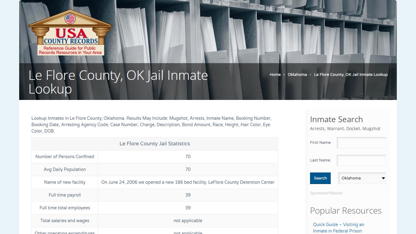 Le Flore County, OK Jail Inmate Lookup | Name Search