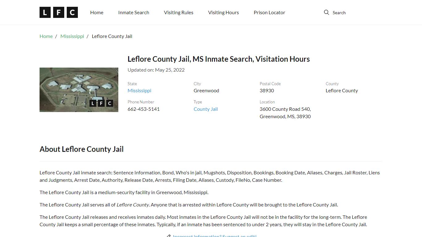 Leflore County Jail, MS Inmate Search, Visitation Hours